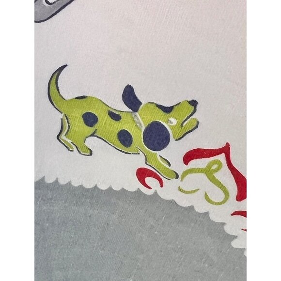 950s Cotton Apron With Folk Art Italian Style Dance Music Print  Red Trim VTG - Picture 14 of 16